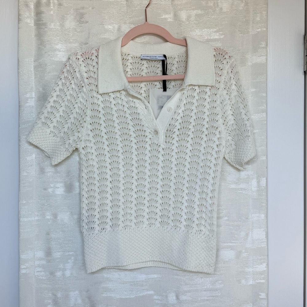 Victoria Beckham Cream Knit Polo Shirt